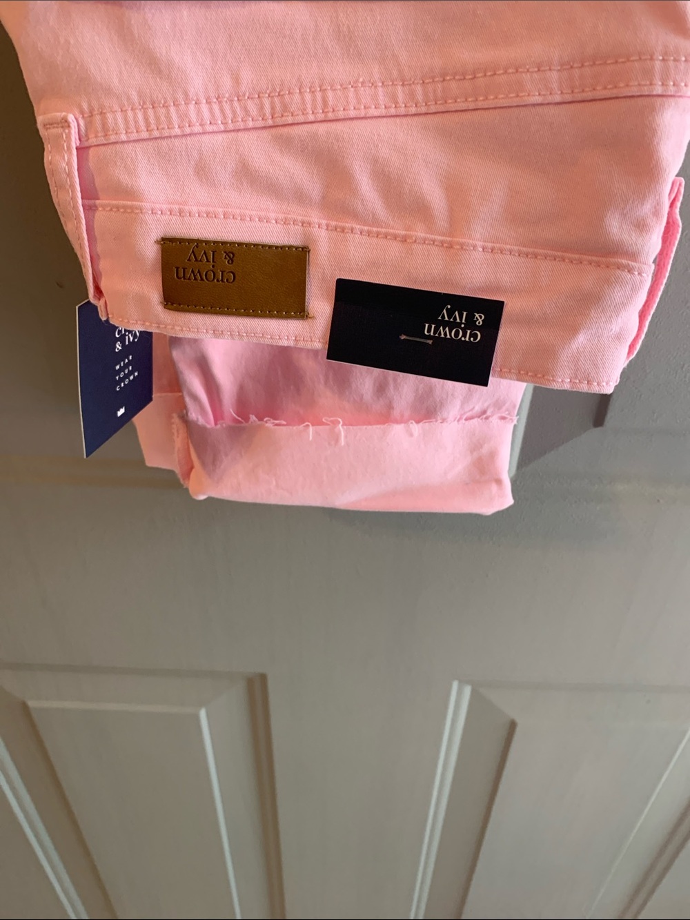 Crown & Ivy Light Pink Jeans Size 8 NEW High rise Skinny Crop hem less 5 Pockets - Picture 4 of 6